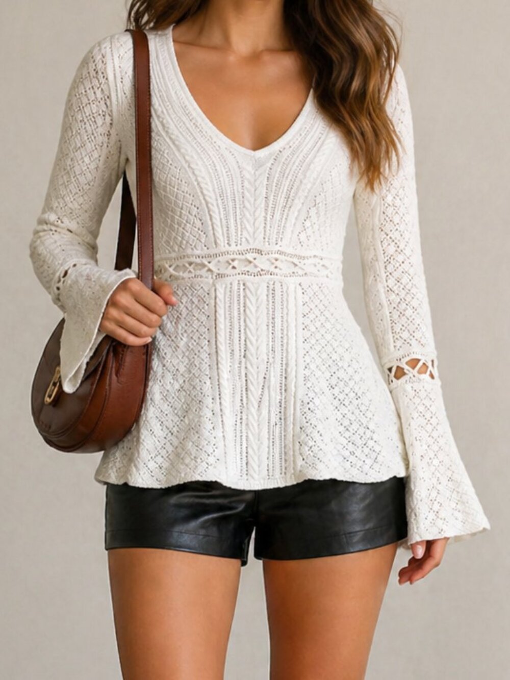 Jonathan Simkhai Sweater Top White Knit Peplum Long Sleeve Bohemian size S